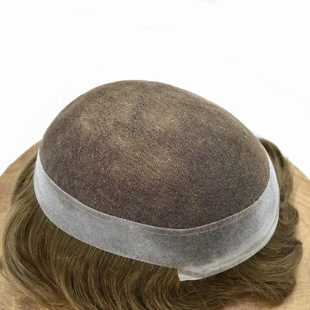 Toupee For Men Hair Replacement System Real Human Hair Piece For Men Swiss Lace Mens Toupee Hair System For Men 8x10 100% light to medium density#1820 18# MEDIUM BLONDE 20% GREY