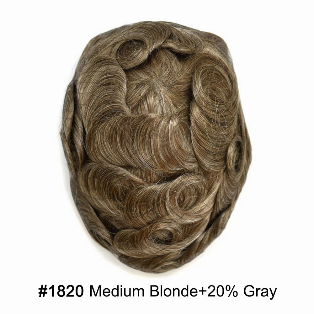 Toupee For Men Hair Replacement System Real Human Hair Piece For Men Swiss Lace Mens Toupee Hair System For Men 8x10 100% light to medium density#1820 18# MEDIUM BLONDE 20% GREY