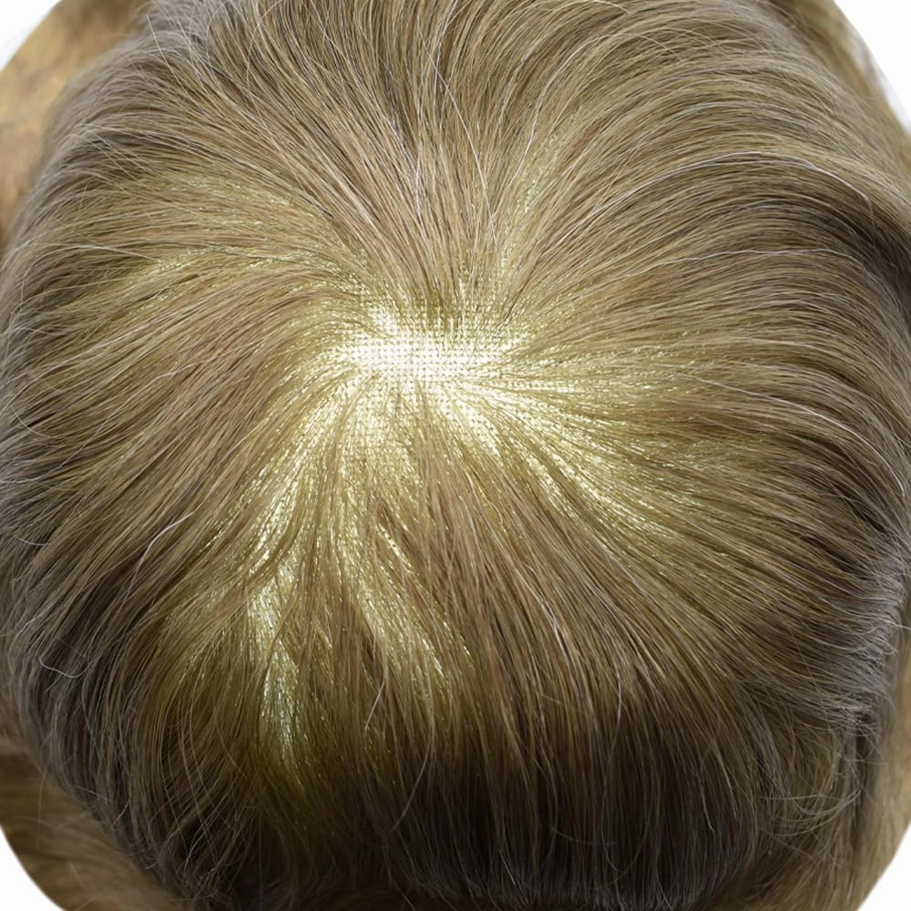Toupee For Men Hair Replacement System Real Human Hair Piece For Men Swiss Lace Mens Toupee Hair System For Men 8x10 100% light to medium density#1820 18# MEDIUM BLONDE 20% GREY