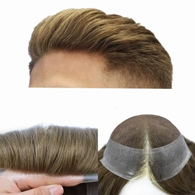 Toupee For Men Hair Replacement System Real Human Hair Piece For Men Swiss Lace Mens Toupee Hair System For Men 8x10 100% light to medium density#1820 18# MEDIUM BLONDE 20% GREY