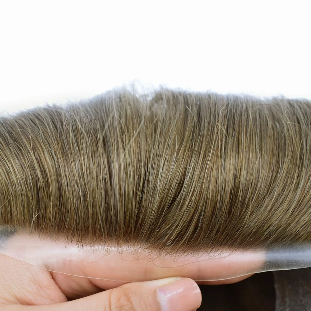 Toupee For Men Hair Replacement System Real Human Hair Piece For Men Swiss Lace Mens Toupee Hair System For Men 8x10 100% light to medium density#1820 18# MEDIUM BLONDE 20% GREY