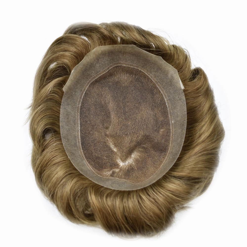 Toupee For Men Hair Replacement System Real Human Hair Piece For Men Swiss Lace Mens Toupee Hair System For Men 8x10 100% light to medium density#1820 18# MEDIUM BLONDE 20% GREY