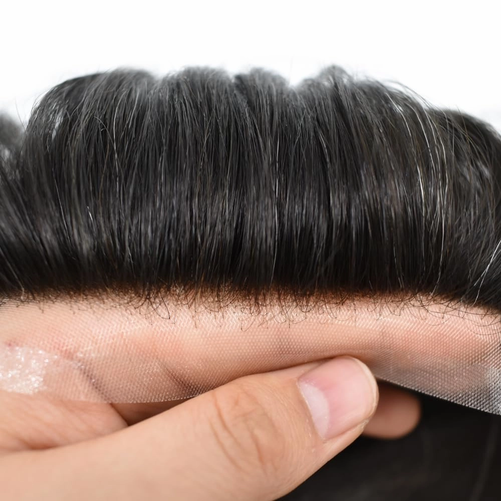 Toupee For Men Human Hair Piece For Men Replacement System Fine Welded Mono Full Lace Mens Toupee Mens Hairpiece 8x10 100% light to medium density#1B05 1B# OFF BLACK 05% GREY