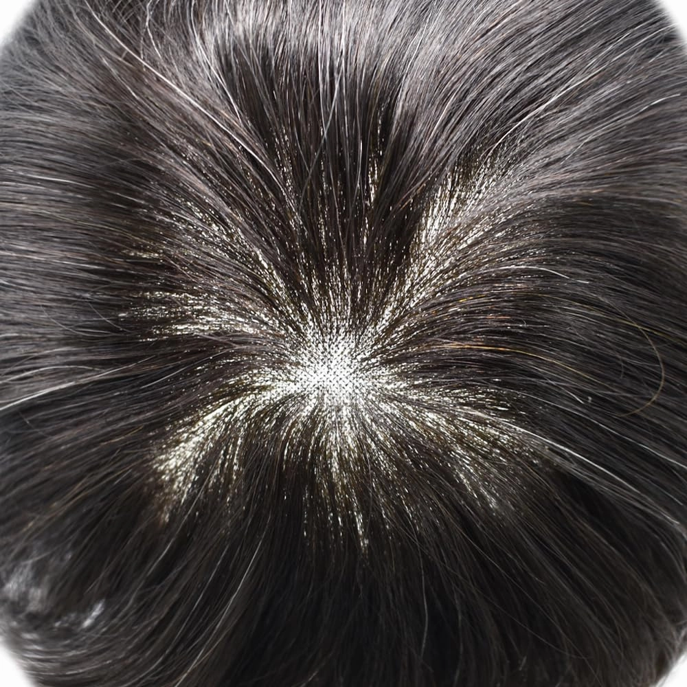 Toupee For Men Human Hair Piece For Men Replacement System Fine Welded Mono Full Lace Mens Toupee Mens Hairpiece 8x10 100% light to medium density#1B05 1B# OFF BLACK 05% GREY