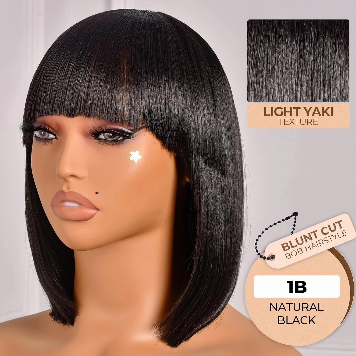 ToyoTress Black Bob Wig With Bangs - 12 Inch Short Bob Wig For Black Women Hair Daily Costume, Light Yaki Straight Synthetic Hair Bob Wigs Heat Resistant (12 Inch, 1B-612H)