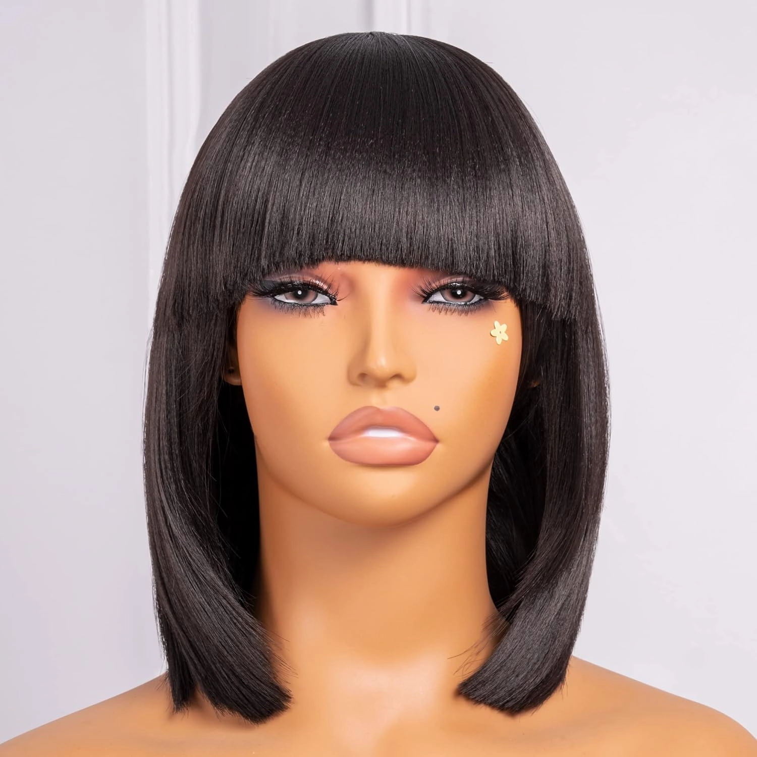 ToyoTress Bob Wig With Bangs - 12 Inch Dark Brown Short Bob Wig With Bangs For Black Women, Light Yaki Straight Synthetic Daily Costume Cosplay Bob Wigs Heat Resistant (12 Inch, #2-612H)