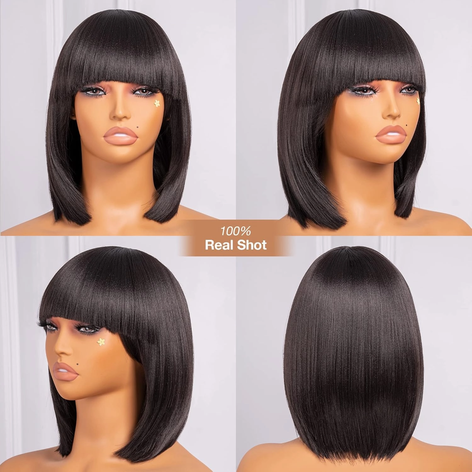 ToyoTress Bob Wig With Bangs - 12 Inch Dark Brown Short Bob Wig With Bangs For Black Women, Light Yaki Straight Synthetic Daily Costume Cosplay Bob Wigs Heat Resistant (12 Inch, #2-612H)