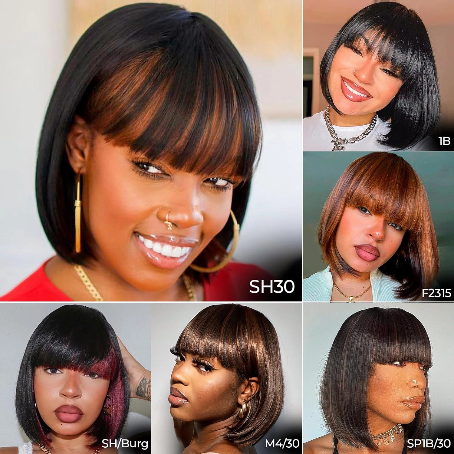 ToyoTress Peek-a-boo Bob Wigs With Bangs - 10 Inch Yaki Straight Hair Daily Costume Wig For Black Women, Soft Short Synthetic Hair Replacement Wigs Heat Resistant (10 Inch, SH30-613H)