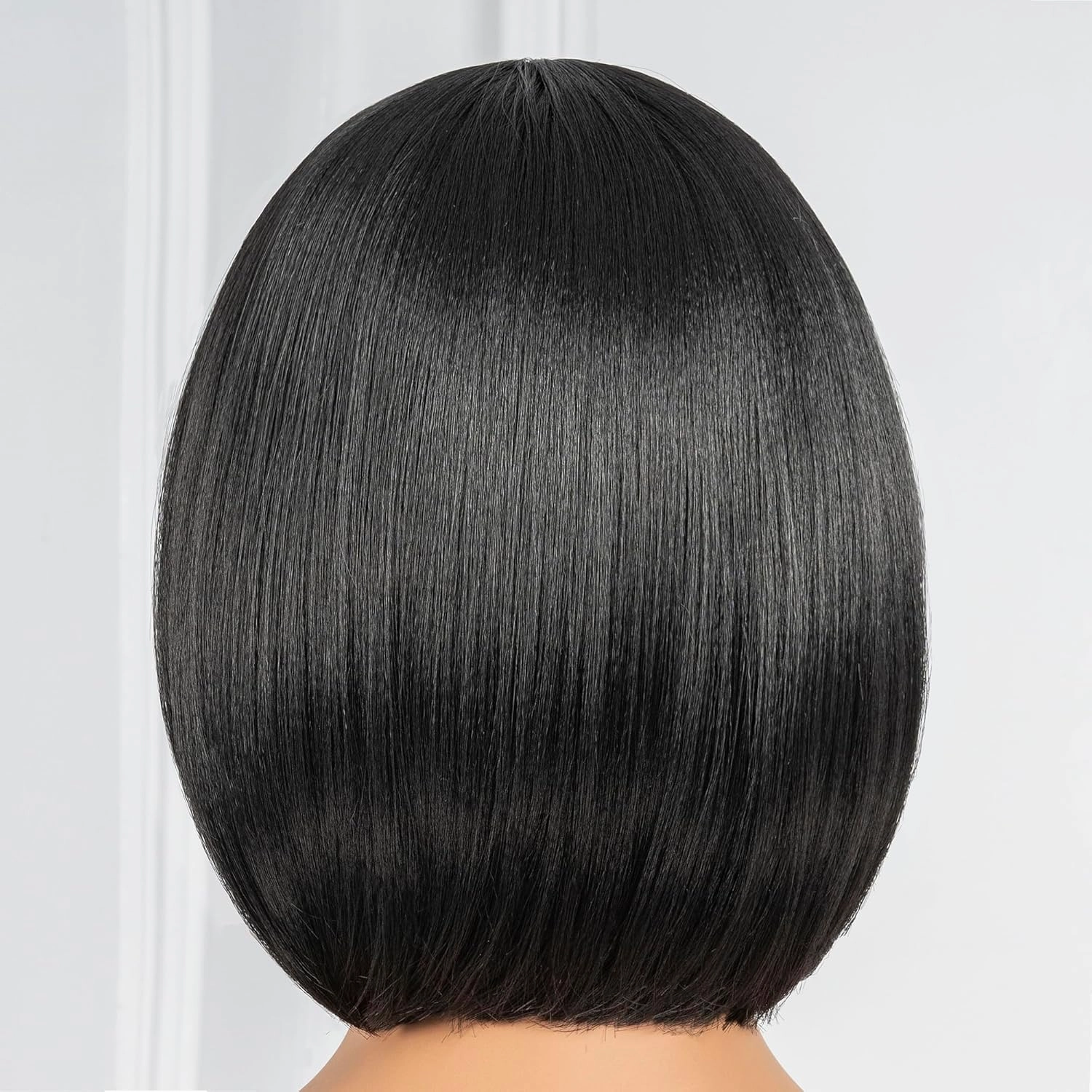 ToyoTress Peek-a-boo Bob Wigs With Bangs - 10 Inch Yaki Straight Hair Daily Costume Wig For Black Women, Soft Short Synthetic Hair Replacement Wigs Heat Resistant (10 Inch, SH30-613H)