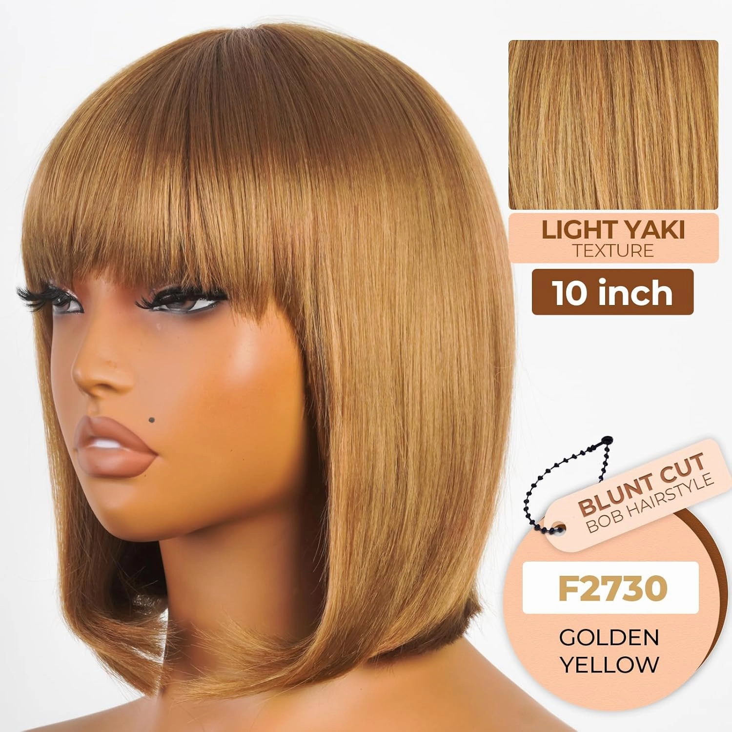 ToyoTress Short Bob Wigs With Bangs - 12 Inch Blonde Mix Brown Yaki Straight Hair Daily Costume Wig For Black Women, Soft Light Synthetic Hair Replacement Wigs Heat Resistant (12 Inch, F27/30-612H)