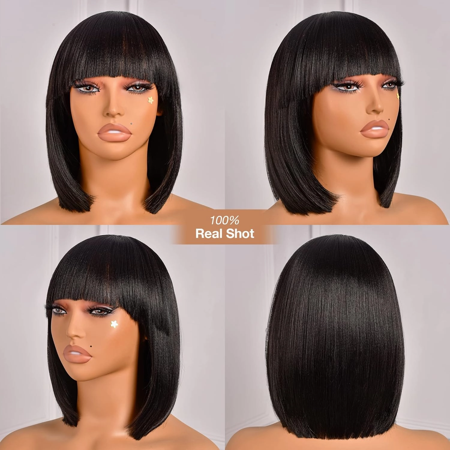 ToyoTress Short Bob Wigs With Bangs - 12 Inch Jet Black Yaki Straight Hair Daily Costume Wig For Black Women, Soft Light Synthetic Hair Replacement Wigs Heat Resistant (12 Inch, #1-612H)