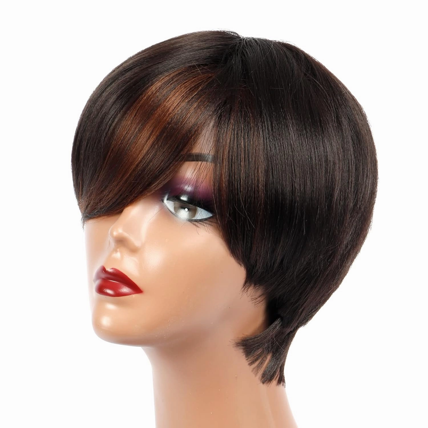 ToyoTress Short Pixie Cut Wigs - 4 Inch Brown Highlight Short Layered Wig For Black Women, Light Yaki Straight Daily Costume Synthetic Hair Wigs Heat Resistant (4 Inch, FH4/30)