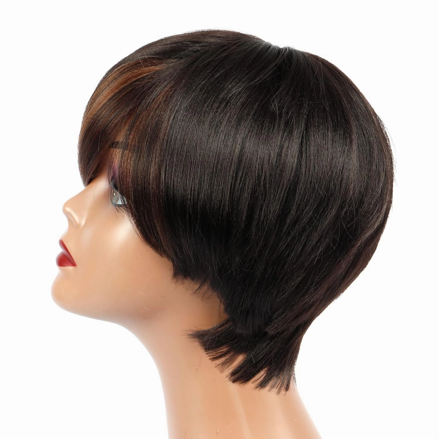 ToyoTress Short Pixie Cut Wigs - 4 Inch Brown Highlight Short Layered Wig For Black Women, Light Yaki Straight Daily Costume Synthetic Hair Wigs Heat Resistant (4 Inch, FH4/30)