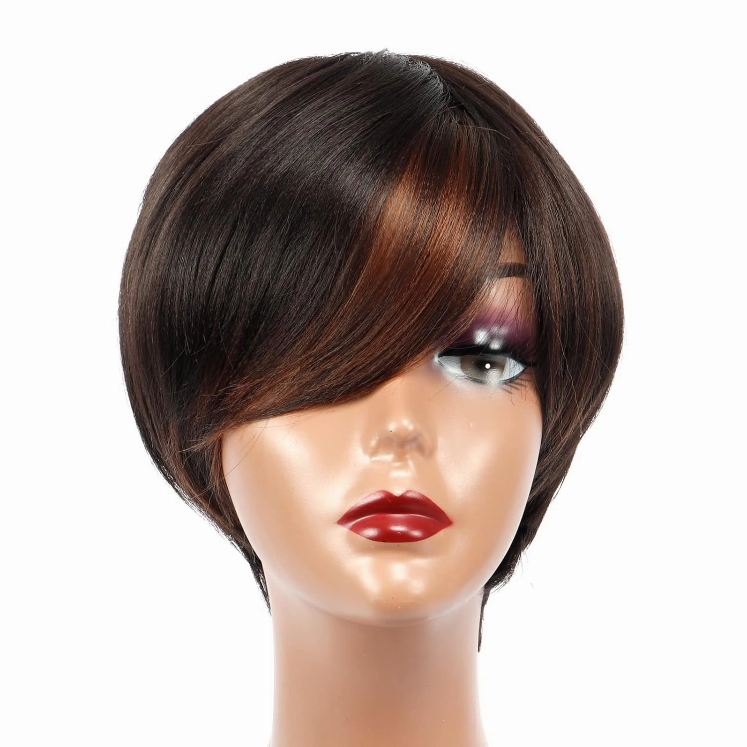ToyoTress Short Pixie Cut Wigs - 4 Inch Brown Highlight Short Layered Wig For Black Women, Light Yaki Straight Daily Costume Synthetic Hair Wigs Heat Resistant (4 Inch, FH4/30)