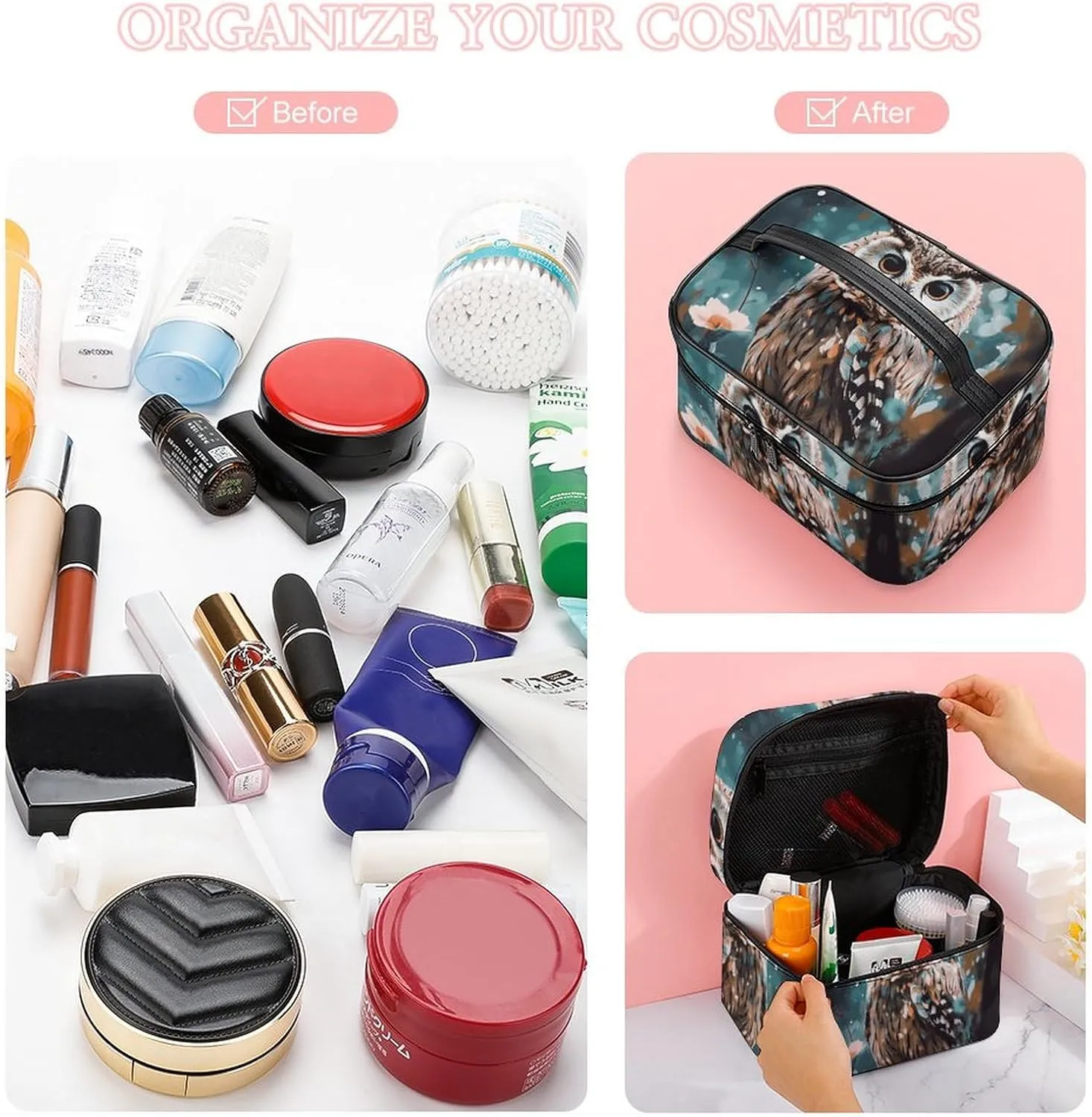 Travel Toiletry Bag for Women And Men,Animal Cute Owl Toiletry Organizer, Makeup Bag Travel Organizer for Shampoo,Toiletries