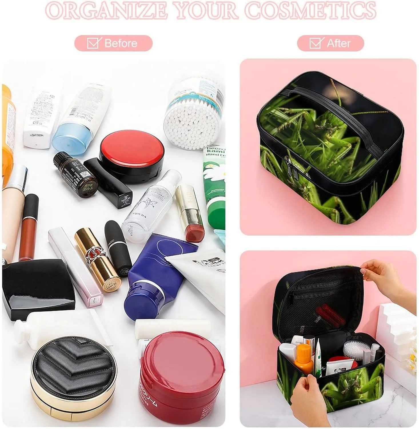Travel Toiletry Bag for Women And Men,Grasshopper on Grass Toiletry Organizer, Makeup Bag Travel Organizer for Shampoo,Toiletries