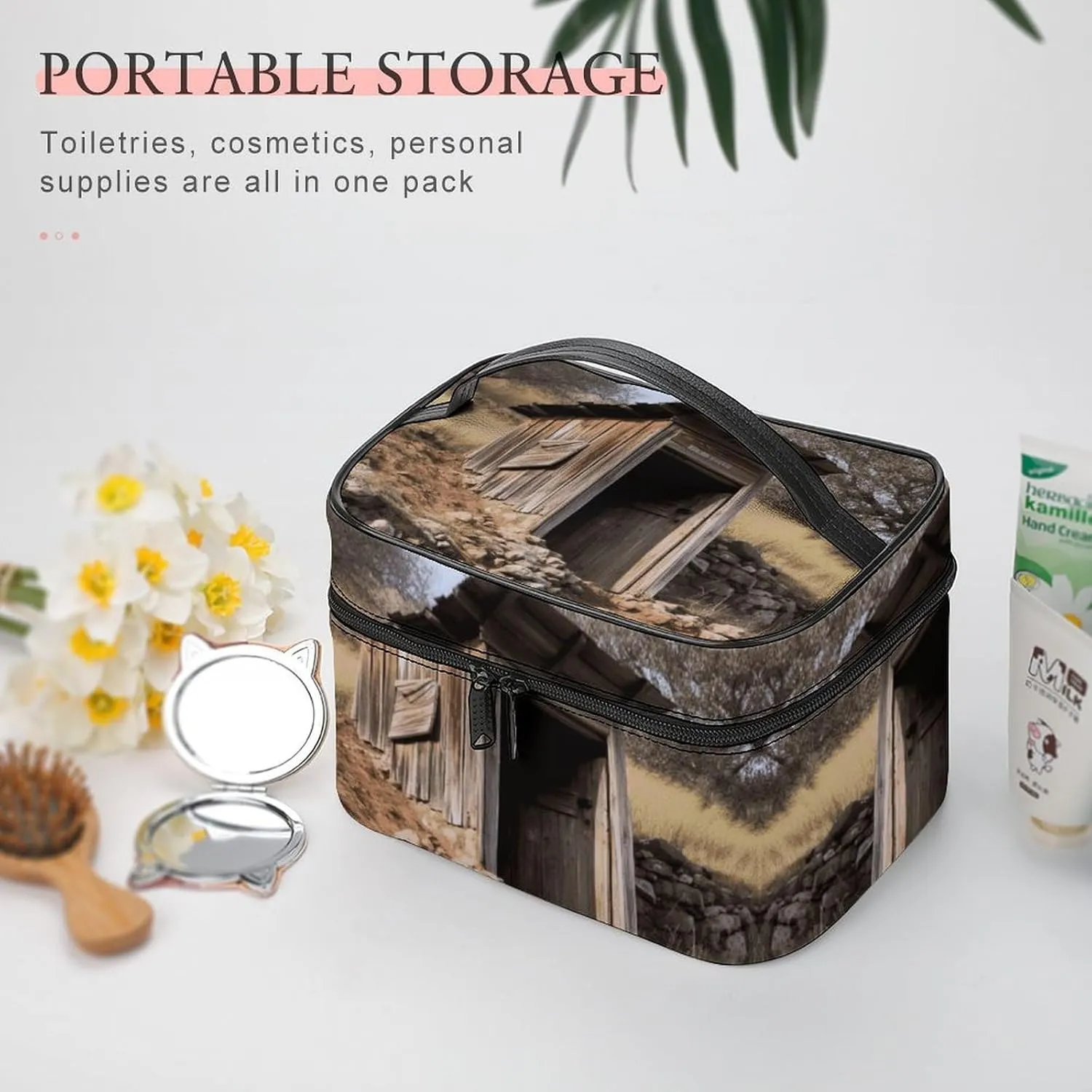Travel Toiletry Bag for Women And Men,Old Ancient Outhouse Toiletry Organizer, Makeup Bag Travel Organizer for Shampoo,Toiletries