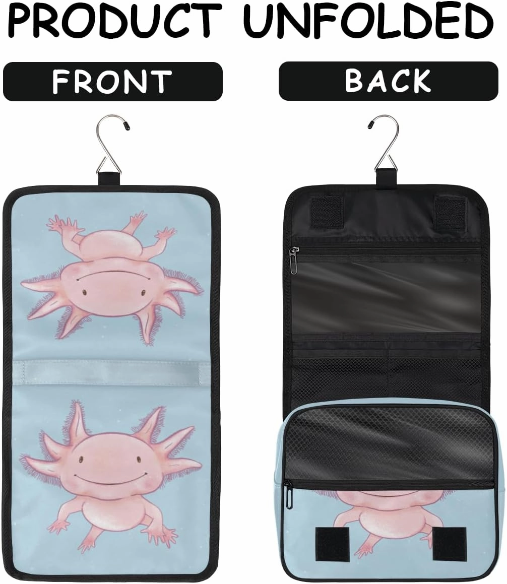 Travel Toiletry Bag for Women with Hanging Hook, Waterproof Makeup Cosmetic Bag Organizer Toiletries Bag for Travel Size Container,Accessories,Shampoo,Brushes Tools (Axolotl)