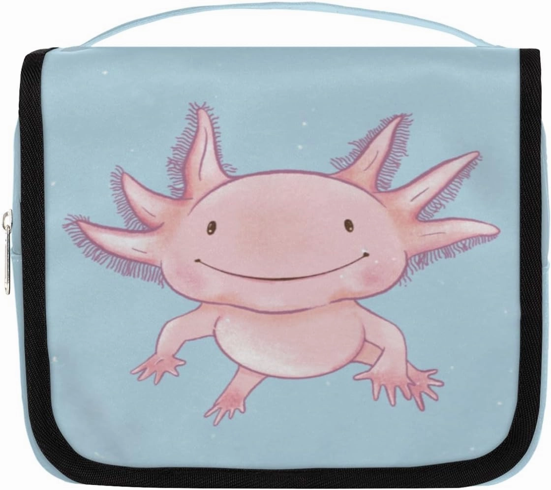 Travel Toiletry Bag for Women with Hanging Hook, Waterproof Makeup Cosmetic Bag Organizer Toiletries Bag for Travel Size Container,Accessories,Shampoo,Brushes Tools (Axolotl)