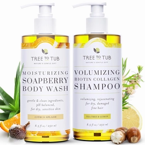 Tree to Tub Citrus Body Wash for Dry Skin Sensitive Skin Biotin and Collagen Shampoo pH Balanced Moisturizing Body Wash Volumizing Hair Thickening Shampoo