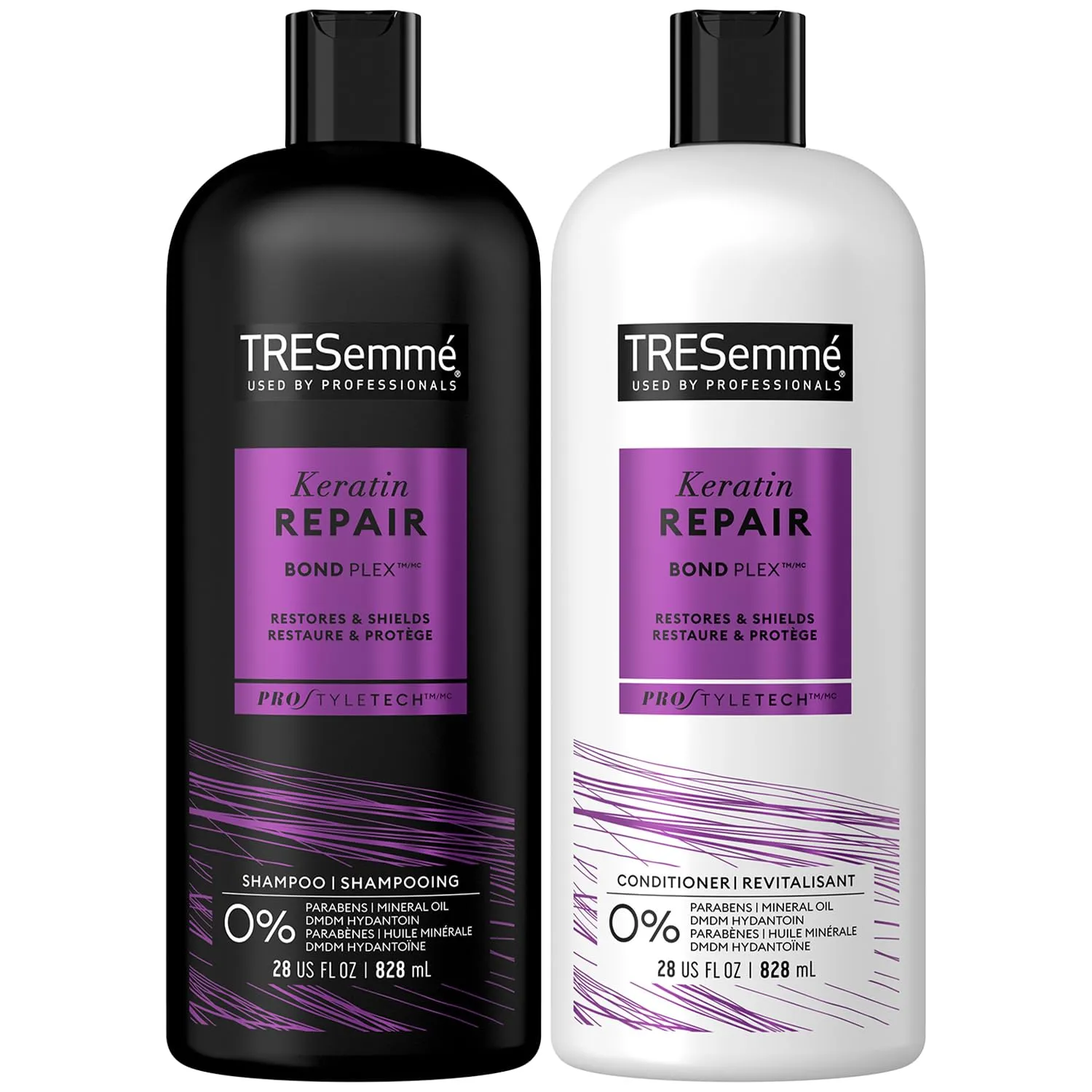 TRESemmé Shampoo and Conditioner, Keratin Repair – Bond Repair Hair Treatment, Frizz Control, 28 Oz Ea