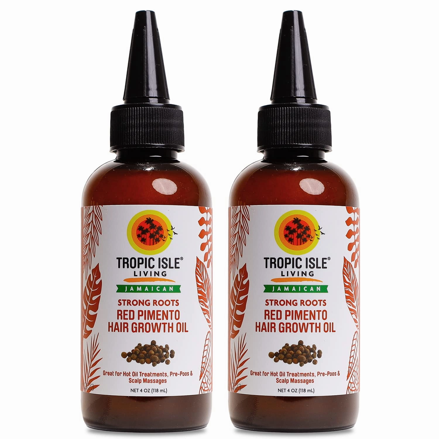 Tropic Isle Living - Strong Roots Red Pimento Hair Growth Oil | 100% Natural, Organic Jamaican Black Castor Oil, Soften Hair and gives Shine. Strengthen Hair and Scalp (Pack of 2)