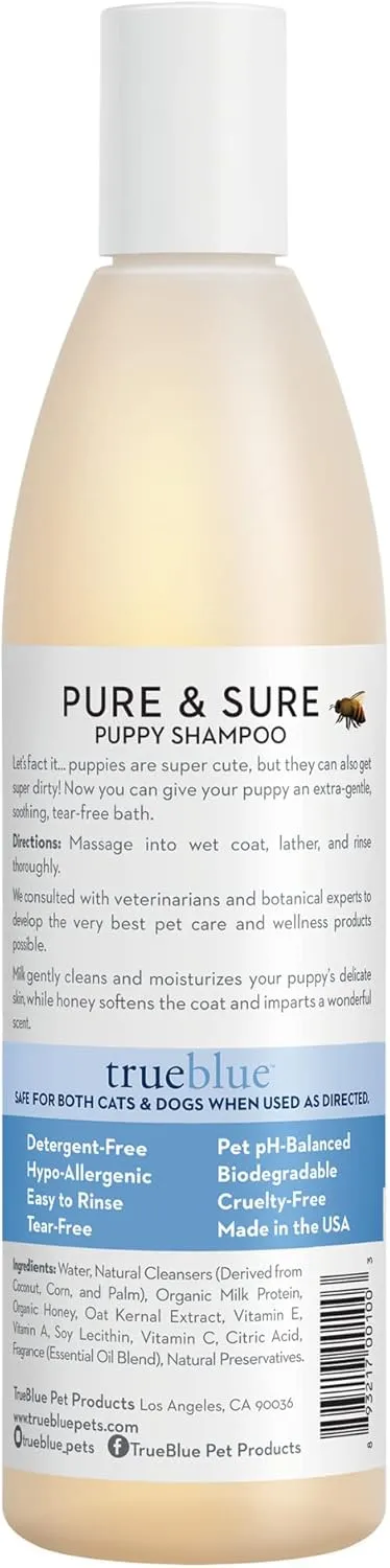 TrueBlue Pure & Sure Puppy Shampoo – Cleansing Wash, Deodorizing, Moisturizing – Toxin Free, Milk, Honey Natural Botanical Blend – Tearless Dog Shampoos – 12 Fl. Oz.