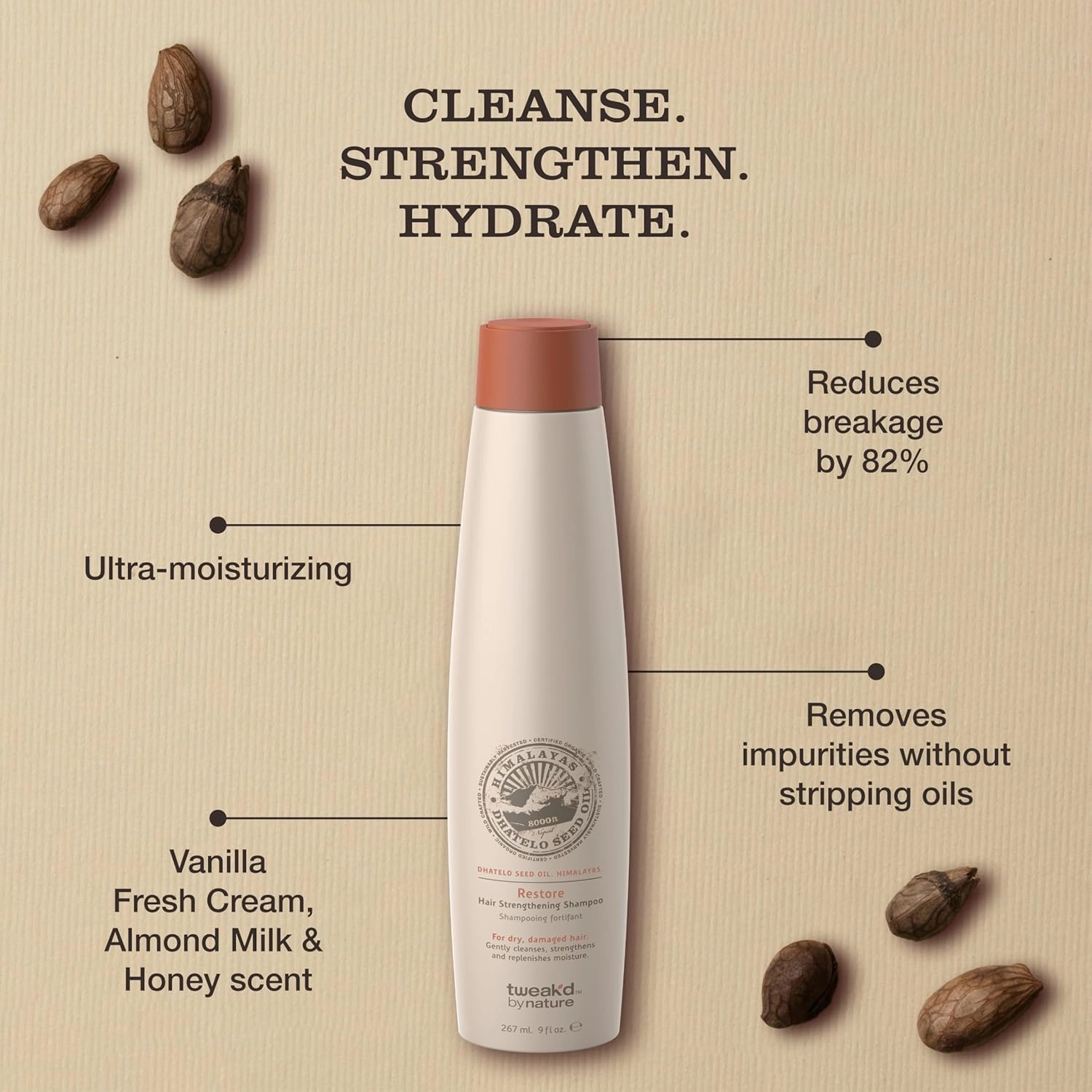 Tweak’d by Nature - Restore Hair Strengthening Shampoo, Ultra-Moisturizing for Dry Damaged Hair, Leaves Hair Shiny and Soft, Cruelty Free (9 ounces)