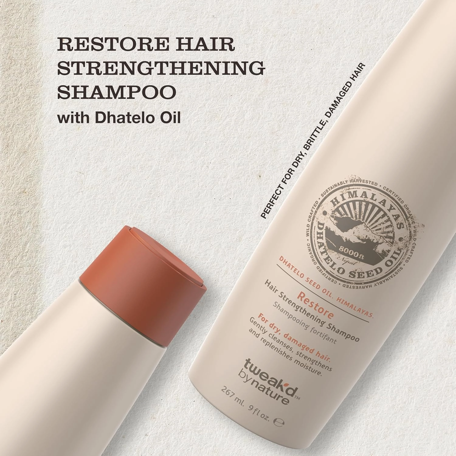 Tweak’d by Nature - Restore Hair Strengthening Shampoo, Ultra-Moisturizing for Dry Damaged Hair, Leaves Hair Shiny and Soft, Cruelty Free (9 ounces)