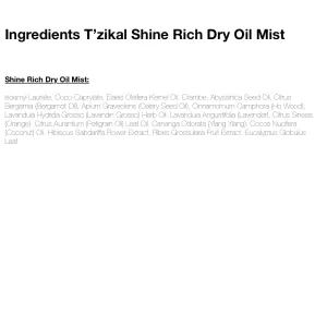 T'zikal Shine Rich Dry Oil Mist - Lightweight, Hair Shine Spray and Finishing Oil - Color Safe, Sulfate Free and Paraben Free - Best Used for Dry Damaged and Frizzy Strands