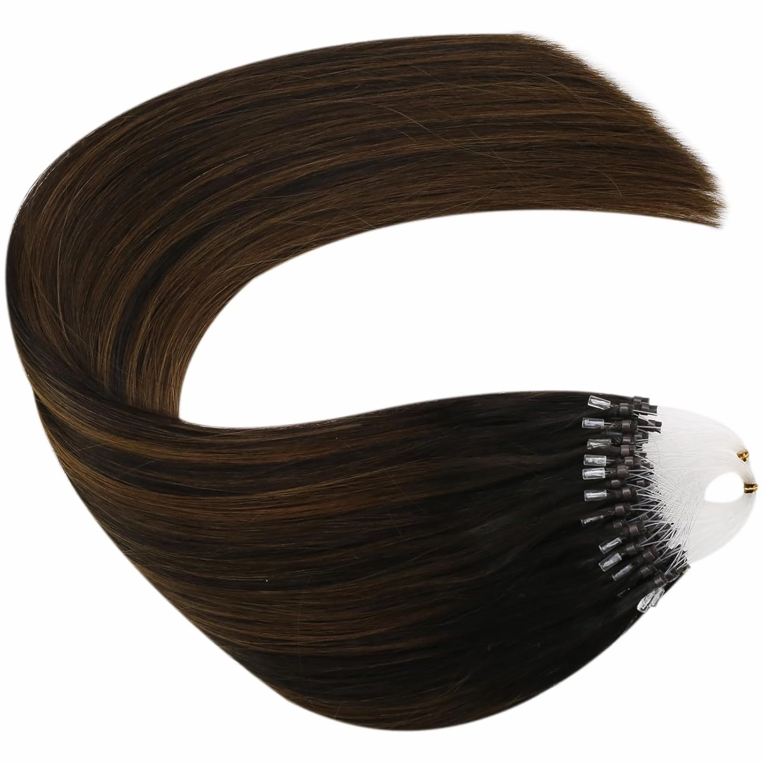 Ugeat Dark Brown Micro Link Hair Extensions for Daily Life Mix Balayage Micro Loop Real Human Hair Extensions Medium Brown Microlink Natural Looking Lightweight for Sports 22 Inch 50S 50G