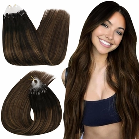 Ugeat Dark Brown Micro Link Hair Extensions for Daily Life Mix Balayage Micro Loop Real Human Hair Extensions Medium Brown Microlink Natural Looking Lightweight for Sports 22 Inch 50S 50G