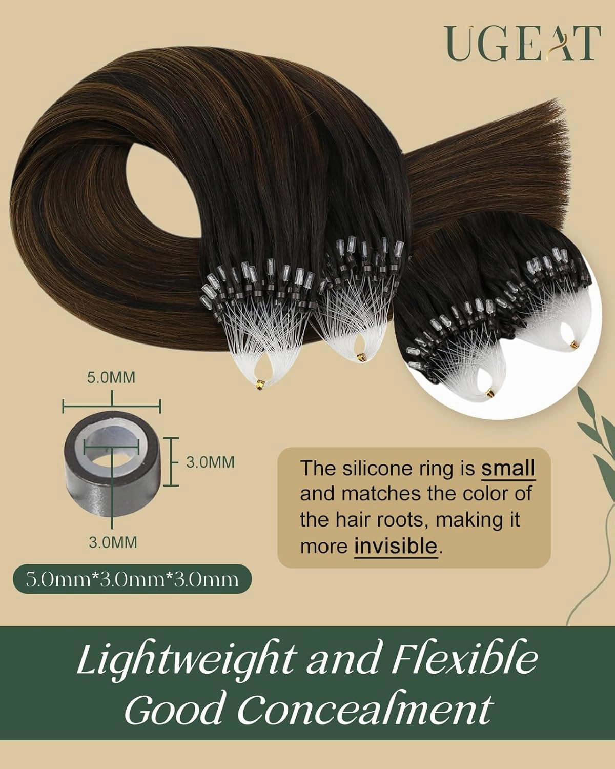 Ugeat Dark Brown Micro Link Hair Extensions for Daily Life Mix Balayage Micro Loop Real Human Hair Extensions Medium Brown Microlink Natural Looking Lightweight for Sports 22 Inch 50S 50G