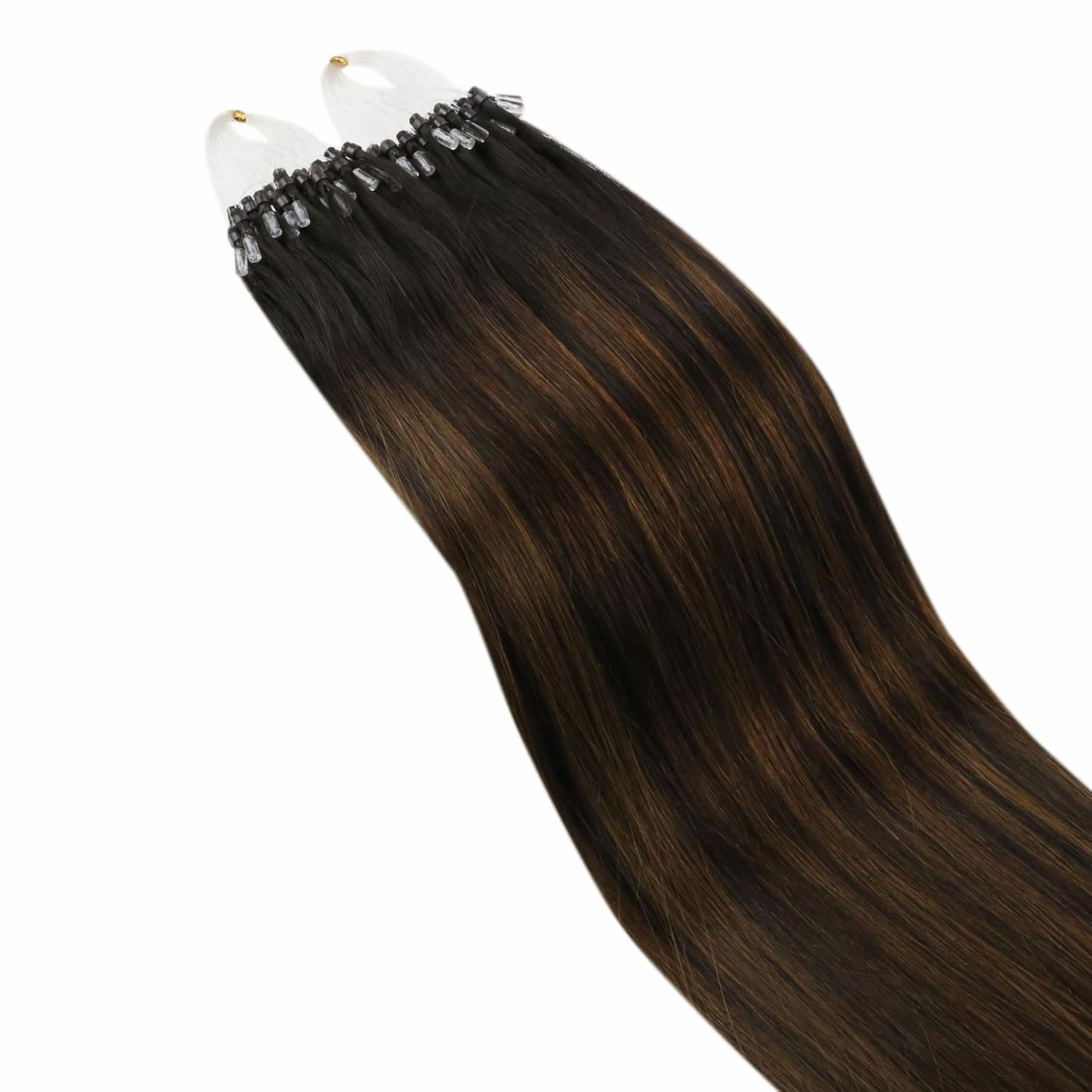 Ugeat Dark Brown Micro Link Hair Extensions for Daily Life Mix Balayage Micro Loop Real Human Hair Extensions Medium Brown Microlink Natural Looking Lightweight for Sports 22 Inch 50S 50G