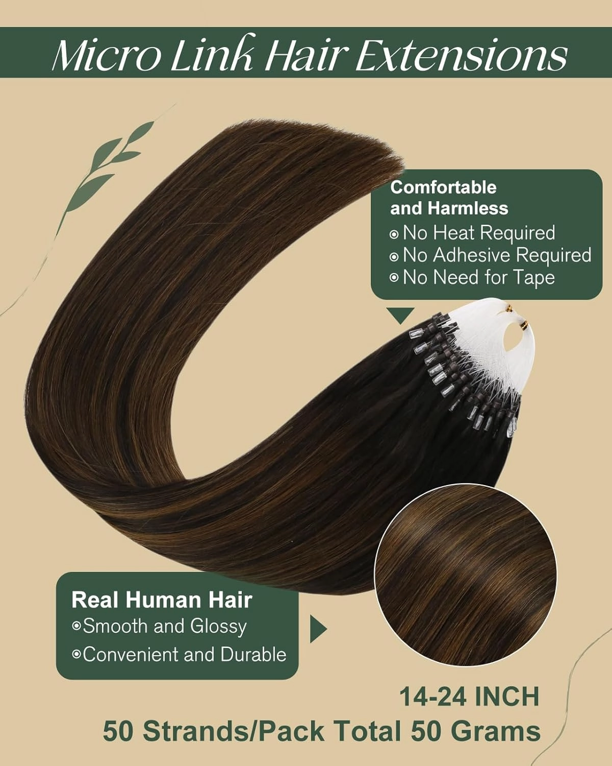 Ugeat Dark Brown Micro Link Hair Extensions for Daily Life Mix Balayage Micro Loop Real Human Hair Extensions Medium Brown Microlink Natural Looking Lightweight for Sports 22 Inch 50S 50G