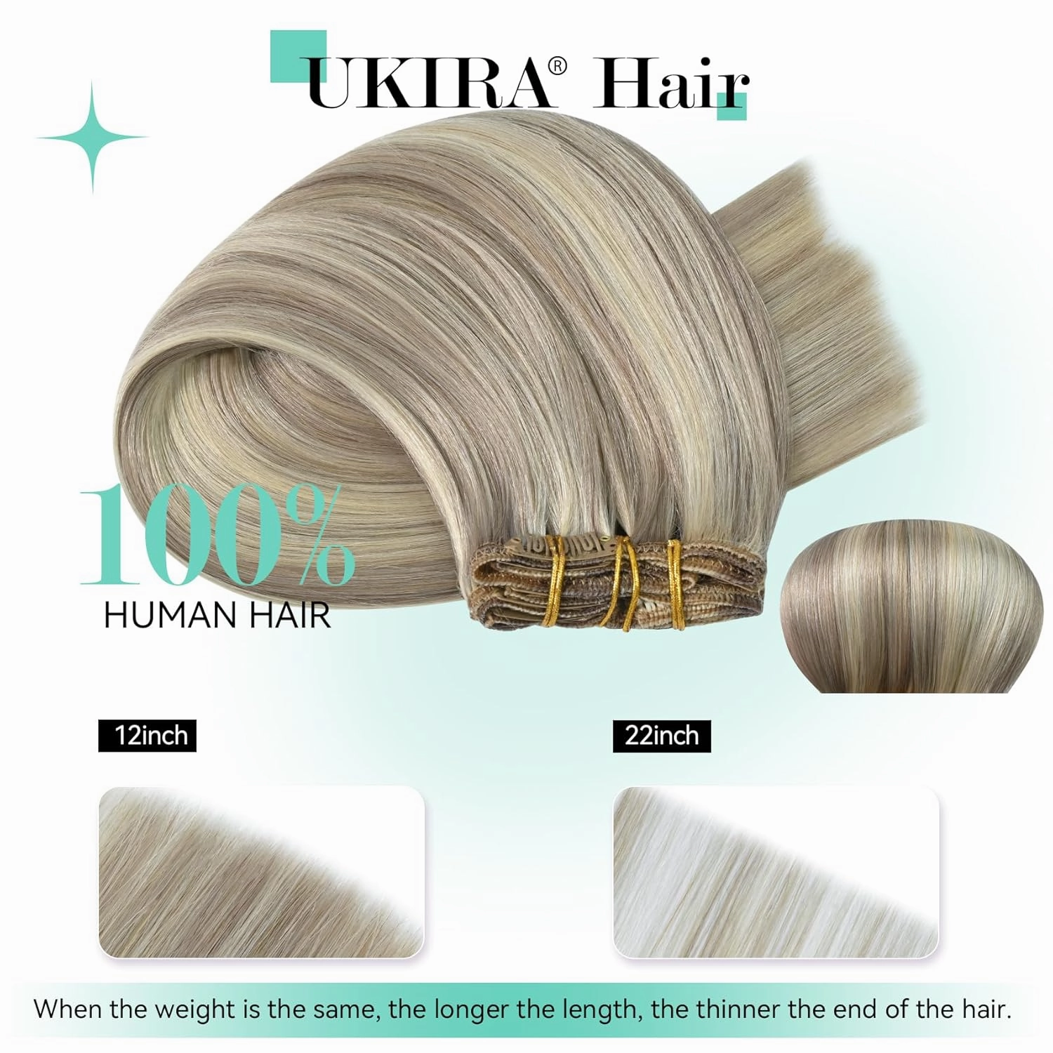 Ukira Ash Blonde Hair Extensions Clip in Real Human Hair, 12 Inch 70g 7pcs 18/613 Mixed Bleach Blonde Clip in Hair Extensions Real Human Hair, Natural Straight Remy Human Hair Clip ins for Women