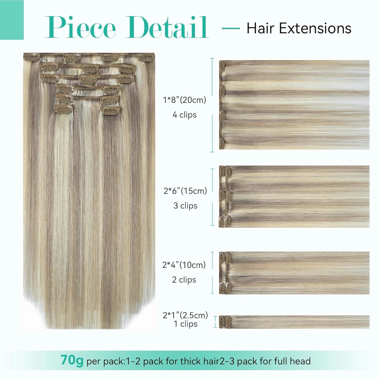 Ukira Ash Blonde Hair Extensions Clip in Real Human Hair, 12 Inch 70g 7pcs 18/613 Mixed Bleach Blonde Clip in Hair Extensions Real Human Hair, Natural Straight Remy Human Hair Clip ins for Women