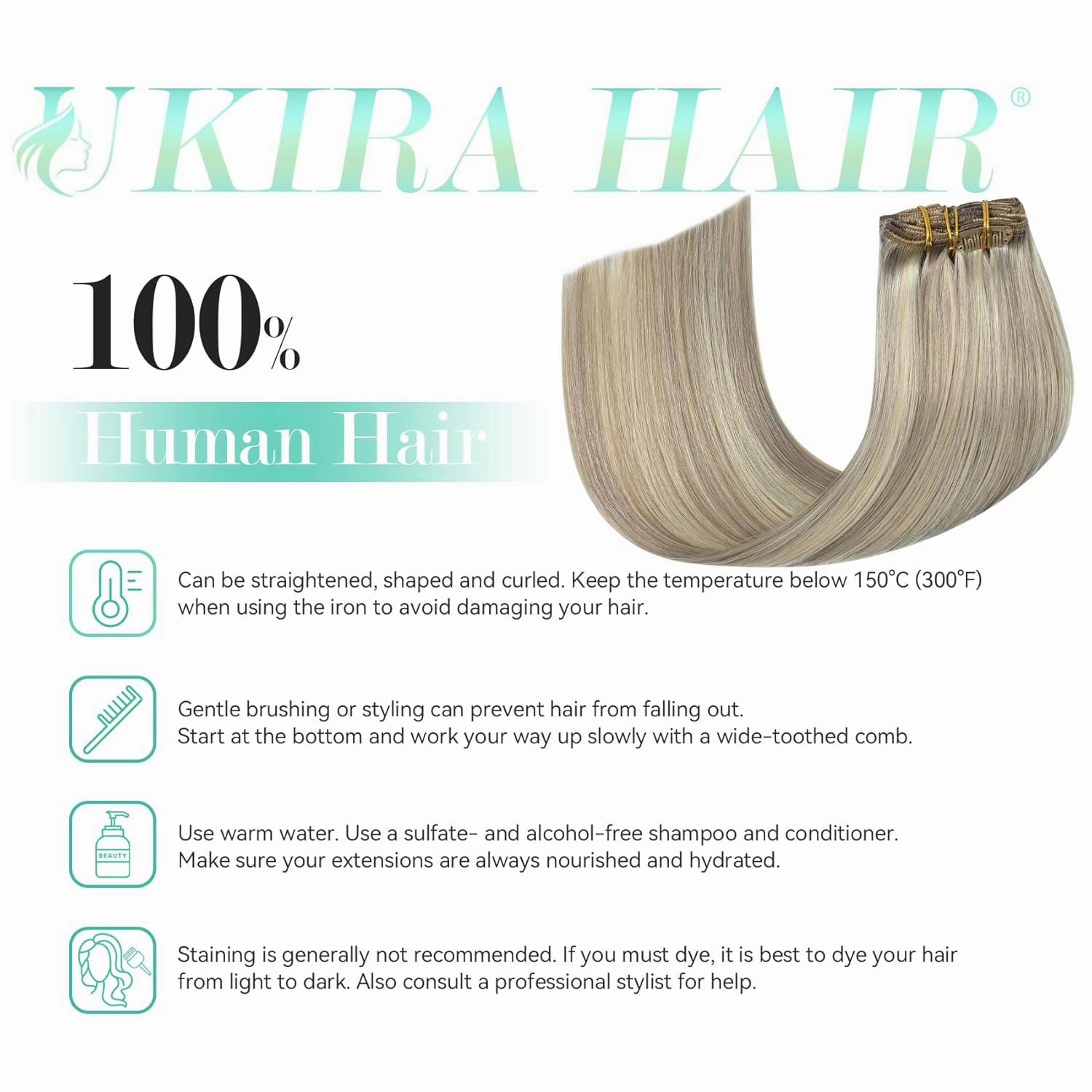 Ukira Ash Blonde Hair Extensions Clip in Real Human Hair, 12 Inch 70g 7pcs 18/613 Mixed Bleach Blonde Clip in Hair Extensions Real Human Hair, Natural Straight Remy Human Hair Clip ins for Women
