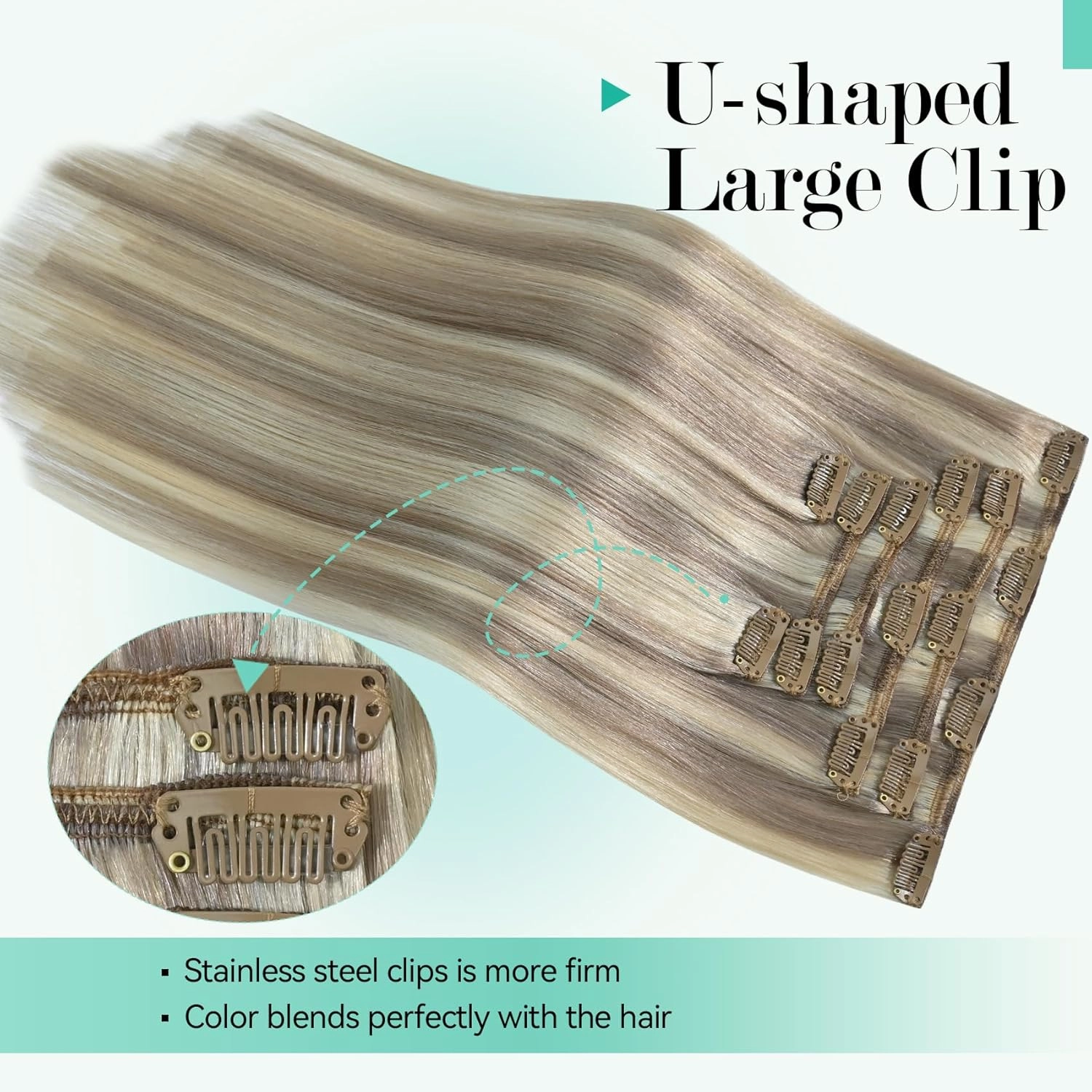 Ukira Ash Blonde Hair Extensions Clip in Real Human Hair, 12 Inch 70g 7pcs 18/613 Mixed Bleach Blonde Clip in Hair Extensions Real Human Hair, Natural Straight Remy Human Hair Clip ins for Women