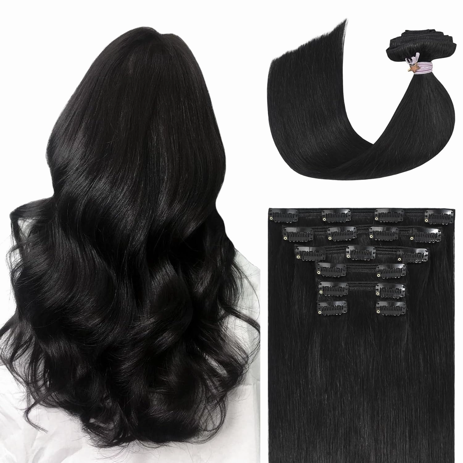 Ukira Black Clip in Hair Extensions Real Human Hair, 12 Inch 100g 7pcs Natural Black Hair Extensions Real Human Hair, Soft Straight Remy Human Hair Clip in Extensions for Women