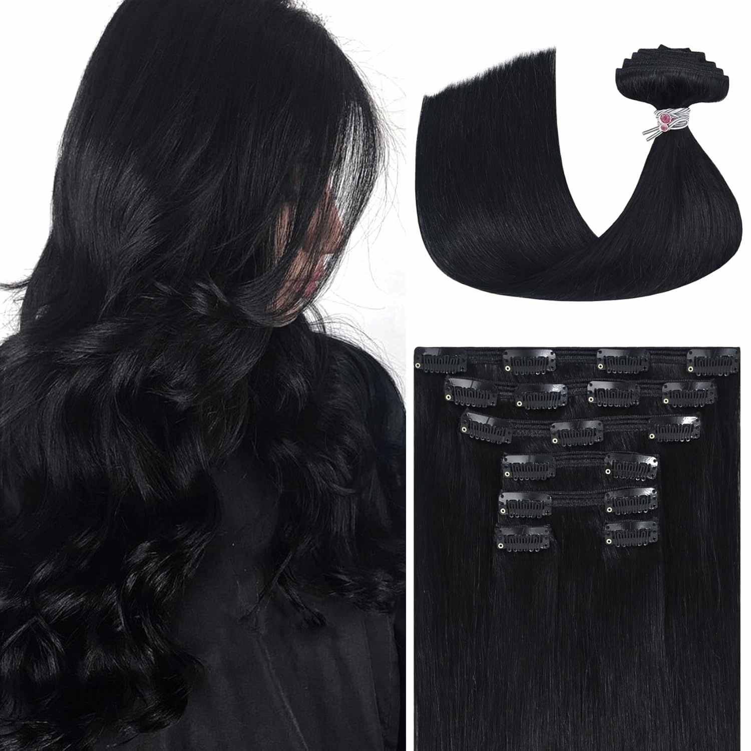 Ukira Black Hair Extensions Real Human Hair, 20 Inch 120g 7pcs #1 Jet Black Human Hair Extensions Clip ins, Natural Soft Straight Remy Human Hair Clip in Extensions for Women