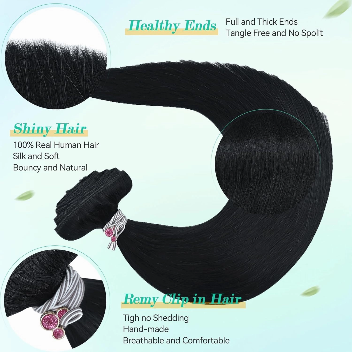 Ukira Black Hair Extensions Real Human Hair, 20 Inch 120g 7pcs #1 Jet Black Human Hair Extensions Clip ins, Natural Soft Straight Remy Human Hair Clip in Extensions for Women