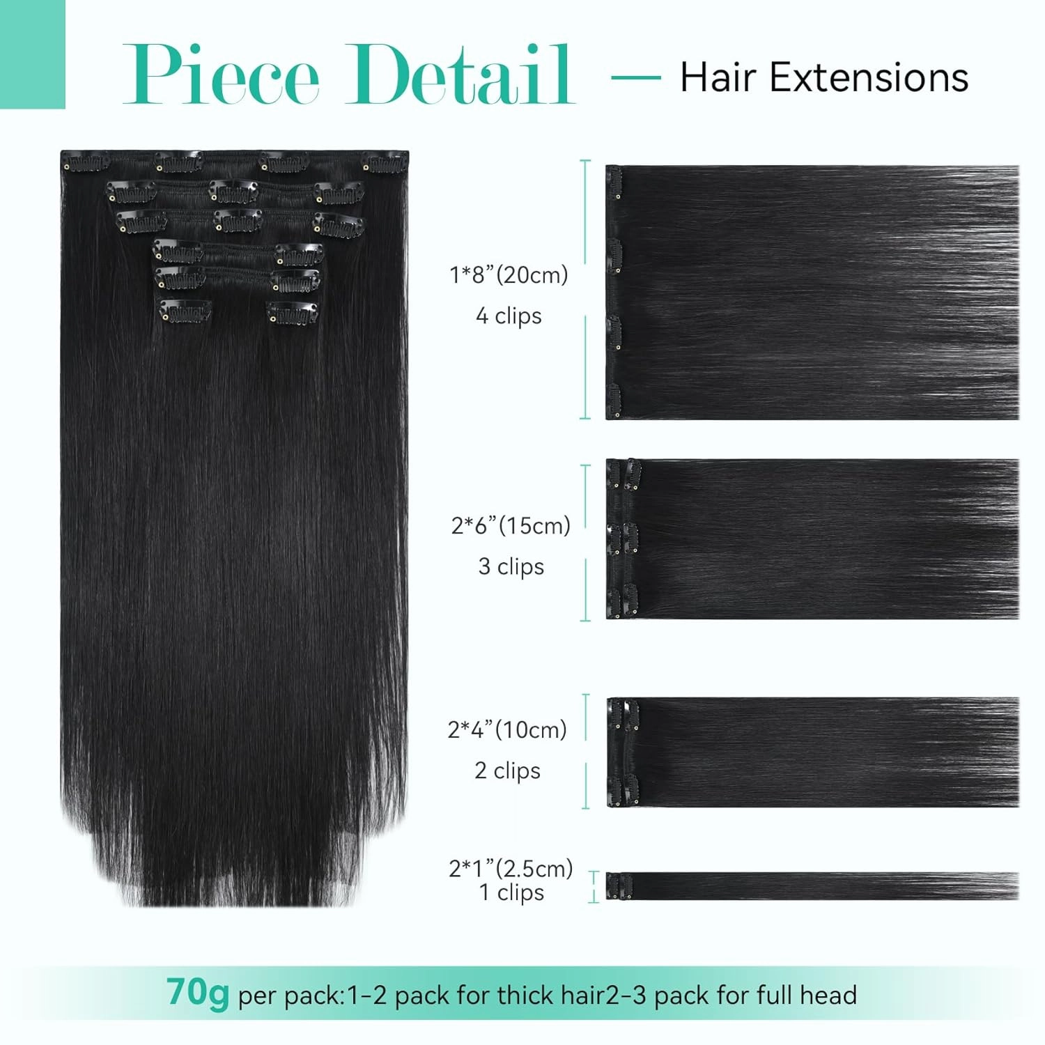 Ukira Black Hair Extensions Real Human Hair, 70g 15 Inch 7pcs 1B Natural Black Clip in Hair Extensions, Silky Natural Straight Remy Human Hair Clip in Extensions for Women