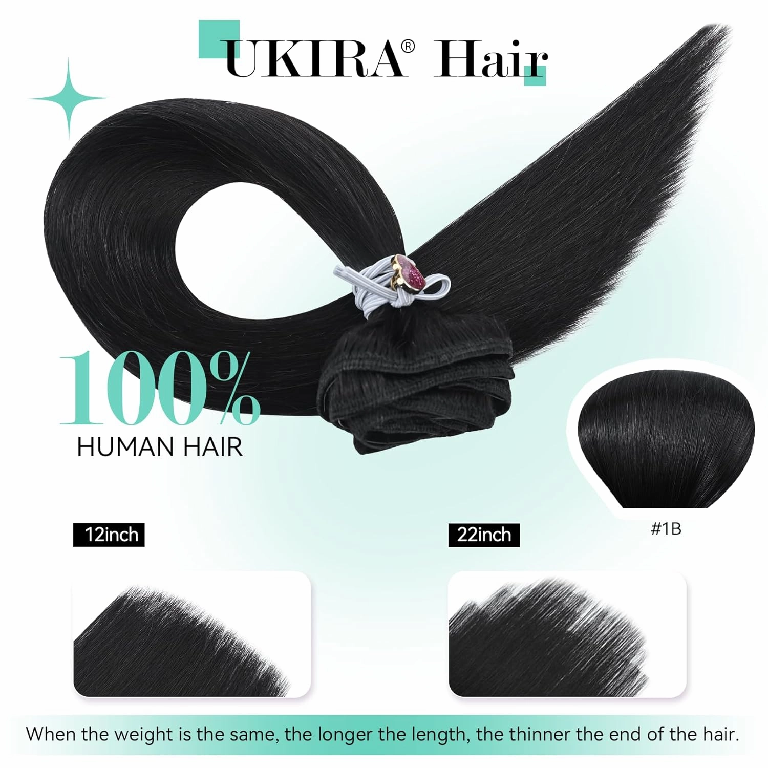 Ukira Black Hair Extensions Real Human Hair, 70g 15 Inch 7pcs 1B Natural Black Clip in Hair Extensions, Silky Natural Straight Remy Human Hair Clip in Extensions for Women