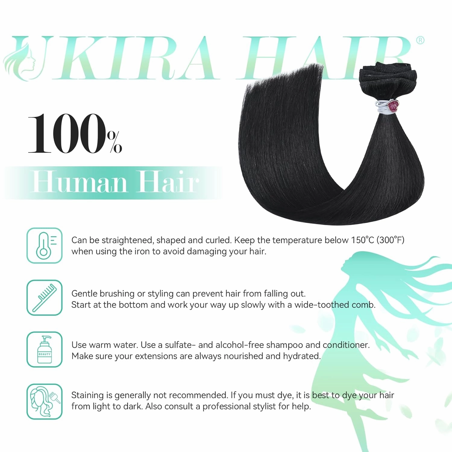 Ukira Black Hair Extensions Real Human Hair, 70g 15 Inch 7pcs 1B Natural Black Clip in Hair Extensions, Silky Natural Straight Remy Human Hair Clip in Extensions for Women