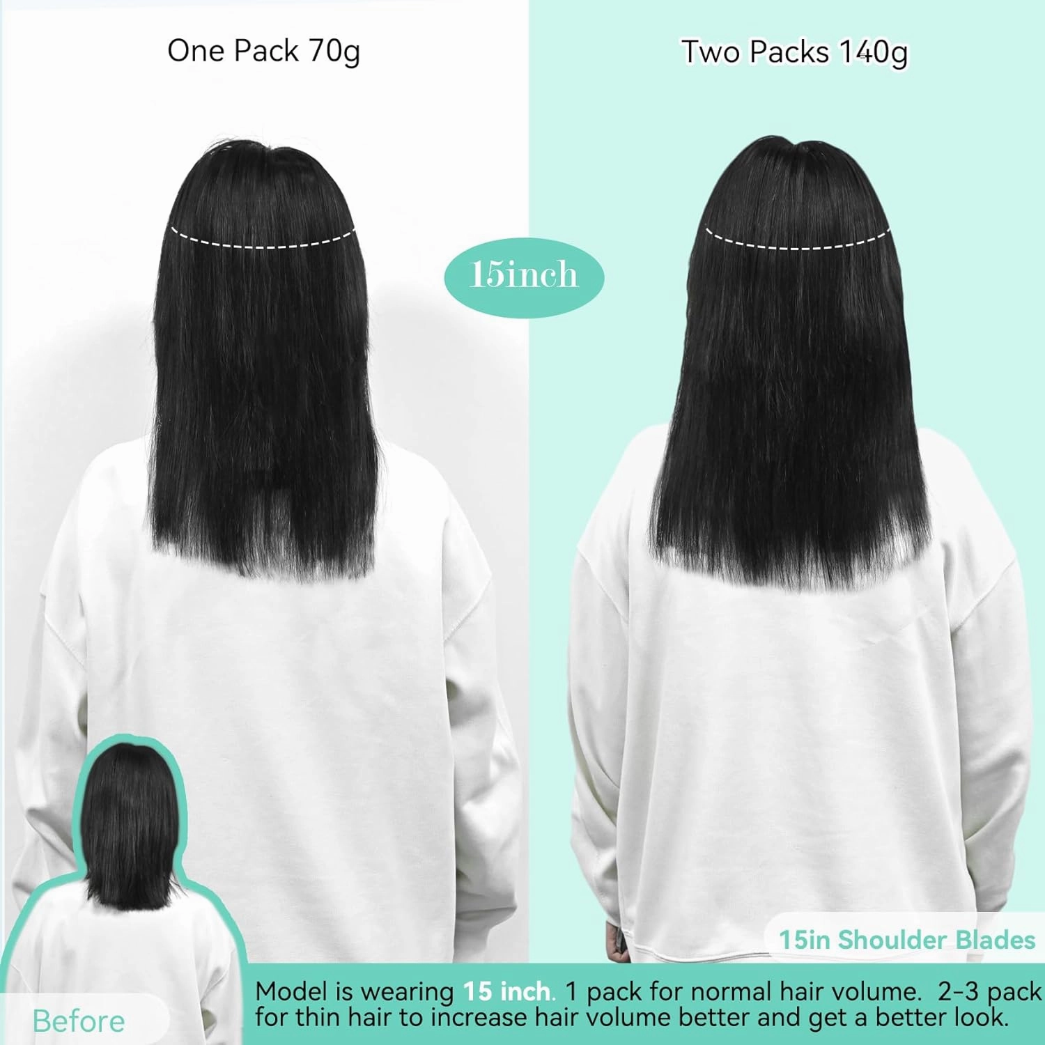 Ukira Black Hair Extensions Real Human Hair, 70g 15 Inch 7pcs 1B Natural Black Clip in Hair Extensions, Silky Natural Straight Remy Human Hair Clip in Extensions for Women