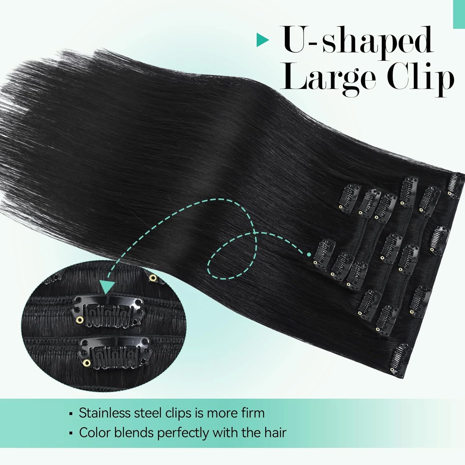 Ukira Black Hair Extensions Real Human Hair, 70g 15 Inch 7pcs 1B Natural Black Clip in Hair Extensions, Silky Natural Straight Remy Human Hair Clip in Extensions for Women
