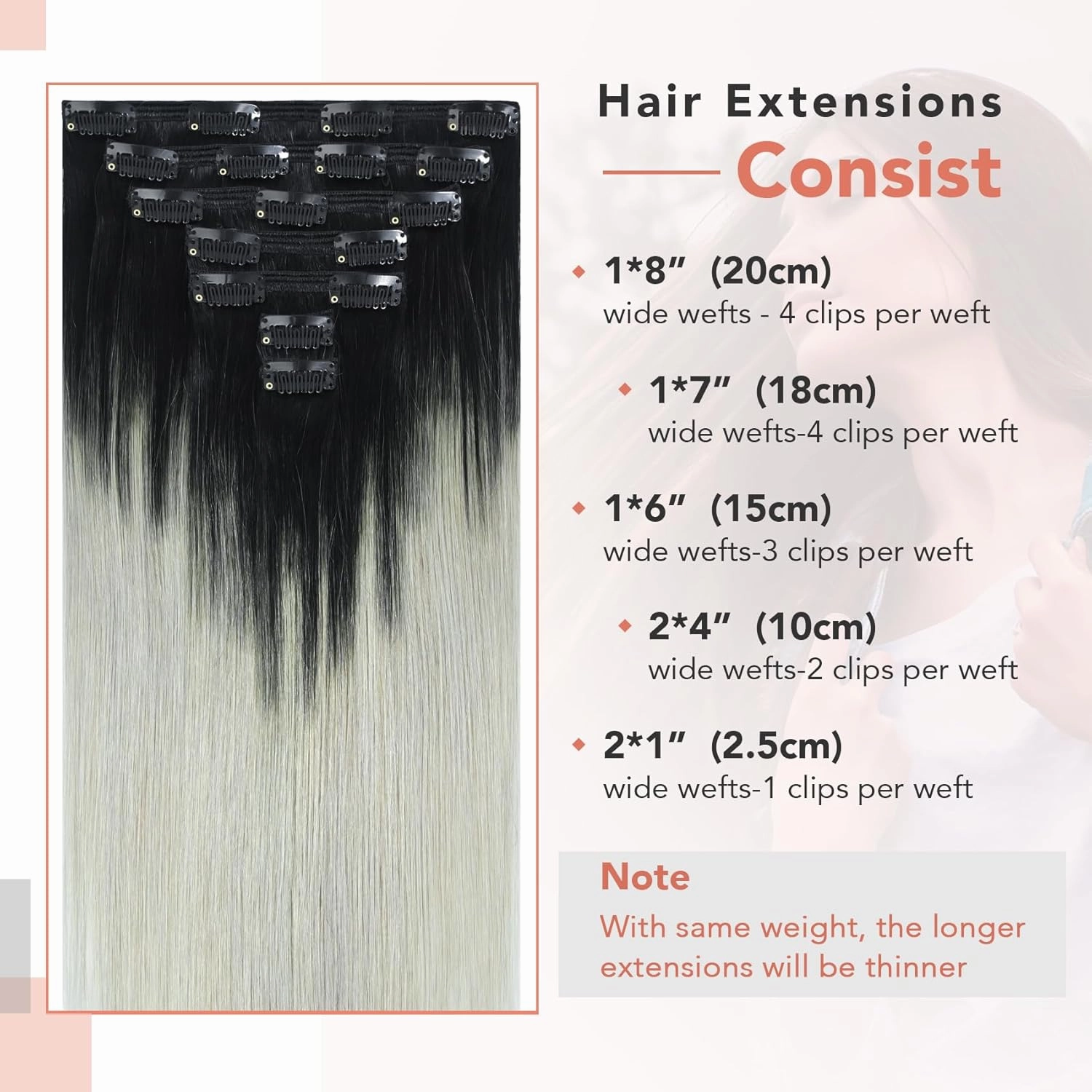Ukira Black Silver Ombre Hair Extensions Real Human Hair, 12 Inch 100g 7pcs Natural Black Fading to Grey Clip in Hair Extensions, Soft Natural Straight Remy Human Hair Clip in Extensions