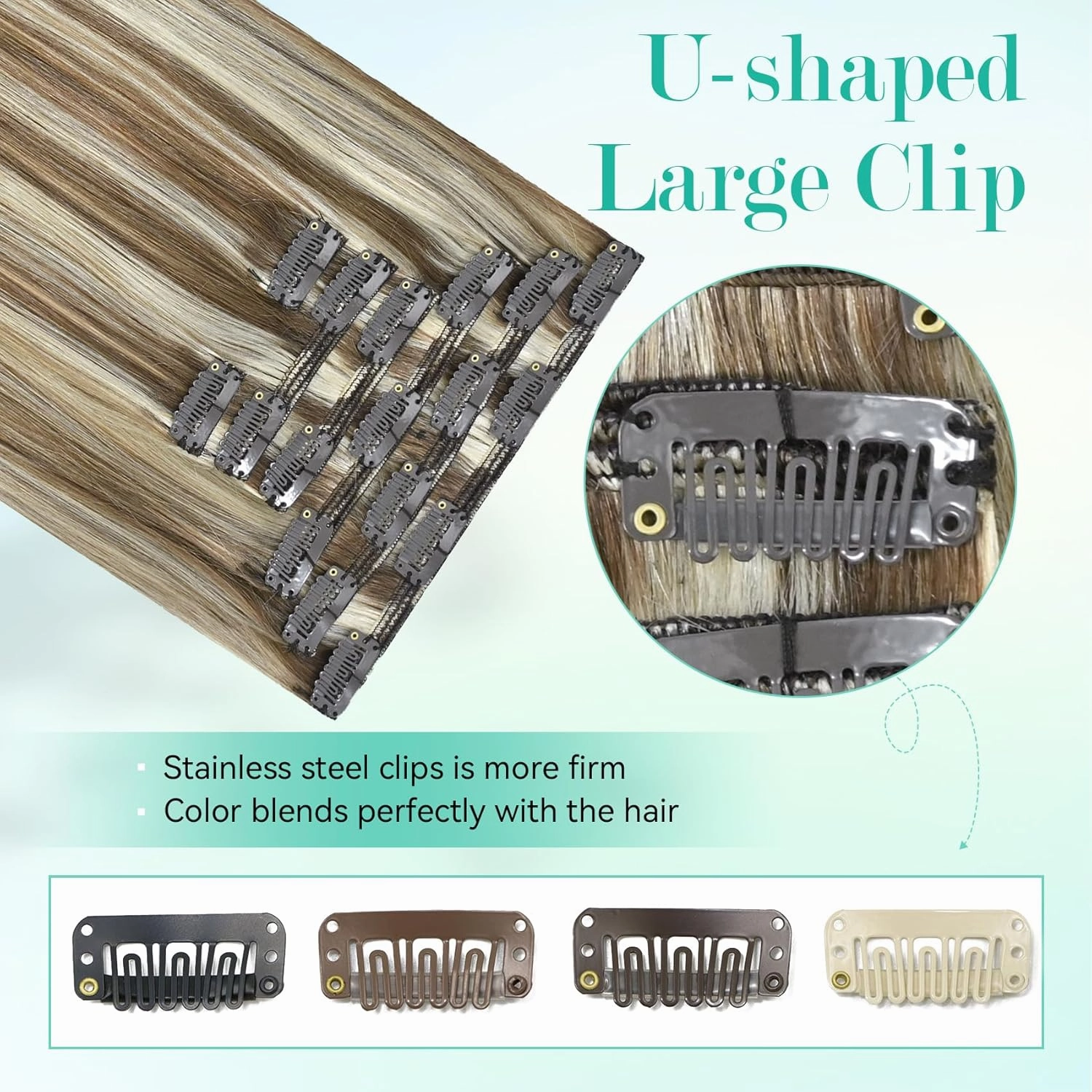 Ukira Blonde Clip in Hair Extensions Real Human Hair, 12 Inch 100g 7pcs 18/60 Highlighted Human Hair Extensions Ash Blonde Mixed Bleach Blond, Natural Straight Remy Human Hair Clip in Extensions