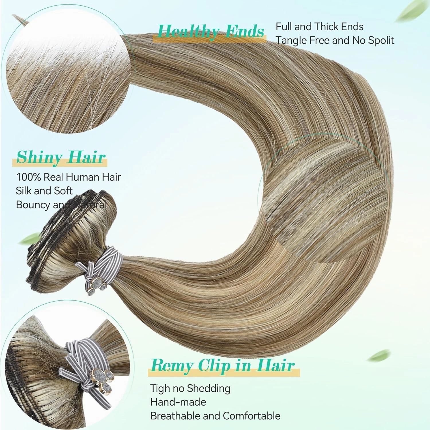 Ukira Blonde Clip in Hair Extensions Real Human Hair, 12 Inch 100g 7pcs 18/60 Highlighted Human Hair Extensions Ash Blonde Mixed Bleach Blond, Natural Straight Remy Human Hair Clip in Extensions